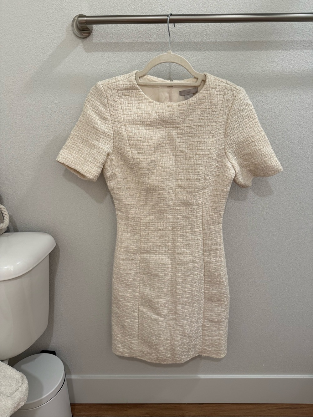 H&M Cream Tweed Textured Short-Sleeve Mini Dress